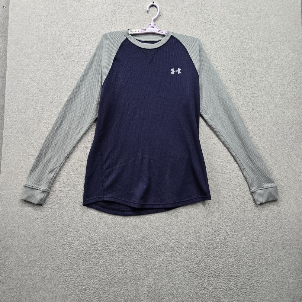 Under Armour Men Shirt M Navy Colorblock Activewear Logo Loose Long Sleeve